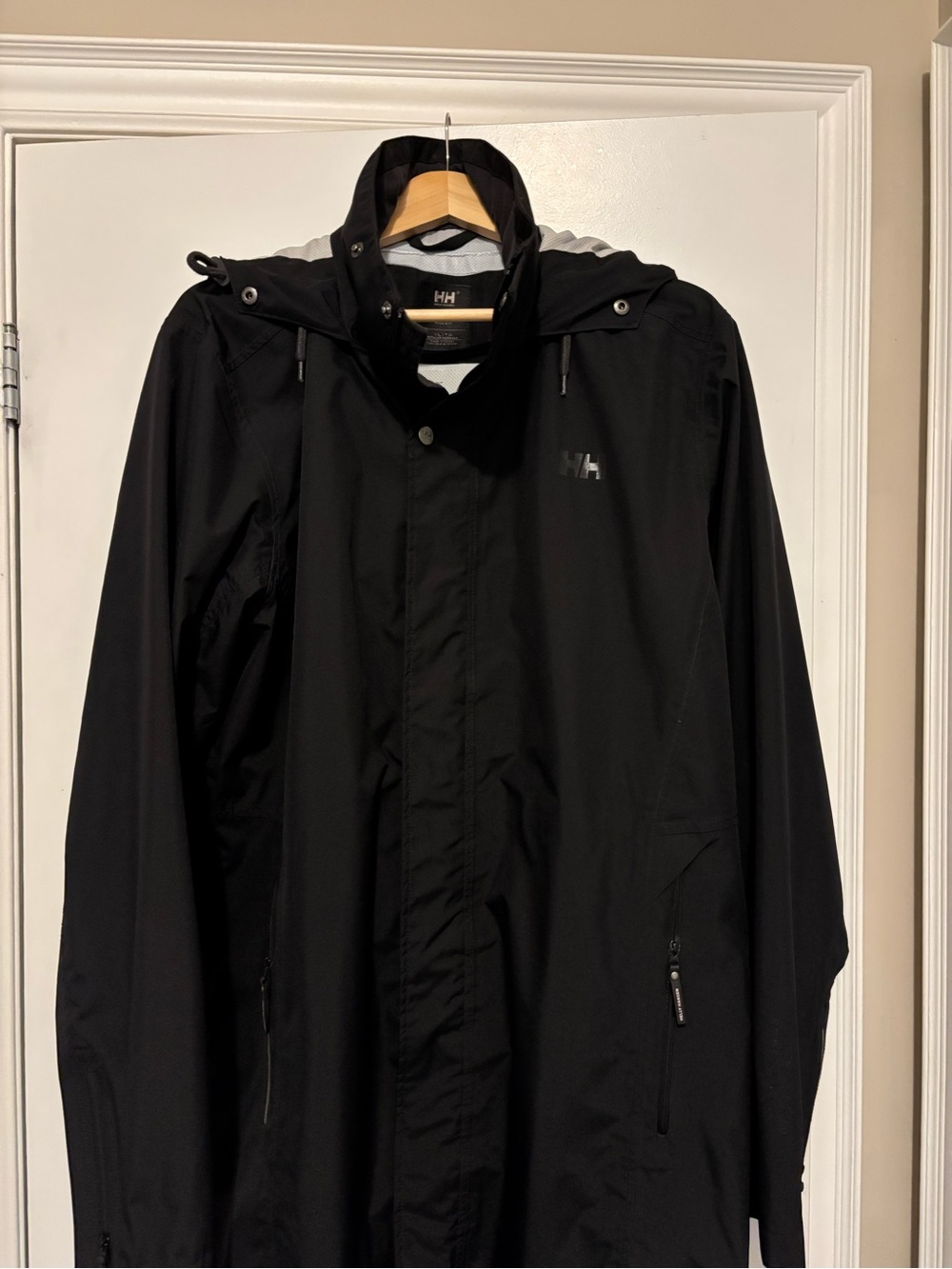 Helly Hansen Black Hooded Raincoat with Subtle Logo